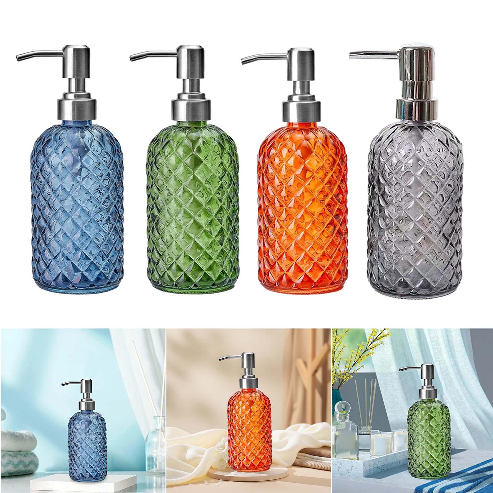 Glass Soap Dispenser 350ml Sturdy with Rustproof Stainless Steel Pump Lotion Dispensers for Laundry Countertop Kitchen Home