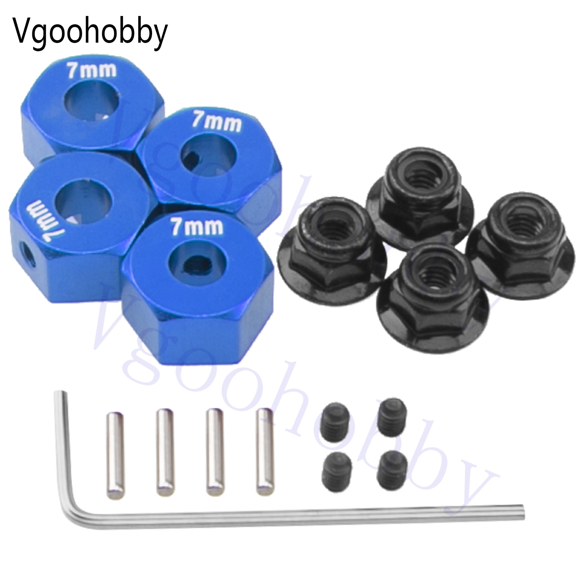 Metal 12mm Hex Wheel Hubs 7mm Thick Drive Adapters with Lock Nuts for Traxxas 1/10 4WD Rustler Slash Stampede RC Car