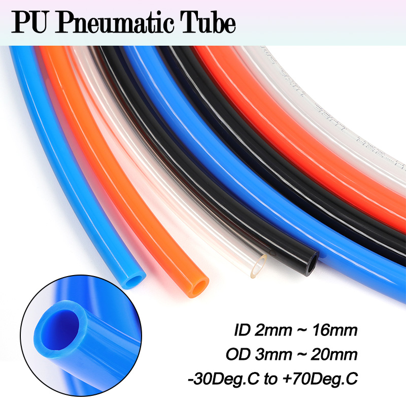 5Meters PU Pneumatic Tube 4mm 6mm 8mm 10mm 12mm 14mm 16mm 18mm 20mm Air Hose Polyurethane Tubing Pneumatic Pipe Compressor Hose