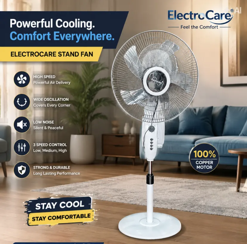 Electrocare Stand Fan With Timer 12 Month Warrenty