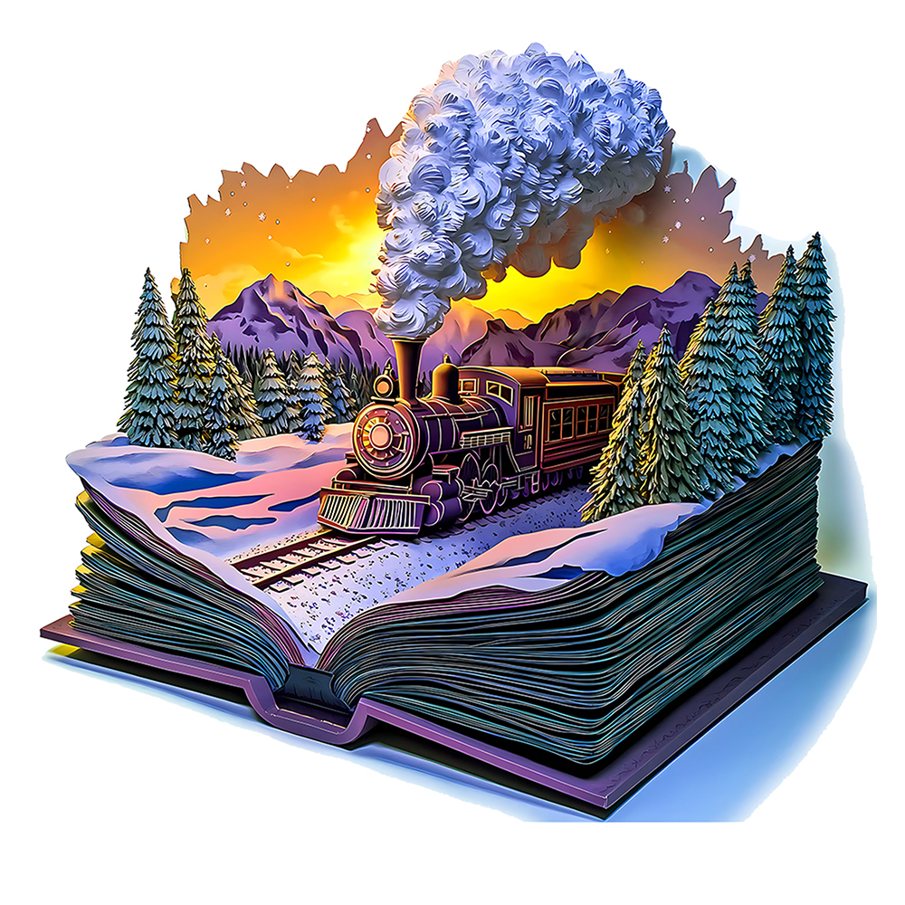 "Steam Train Wooden Puzzle | Animal-Shaped Pieces • Challenging Brain Game with Vivid Mountain Landscape Art • Irregularly Cut P