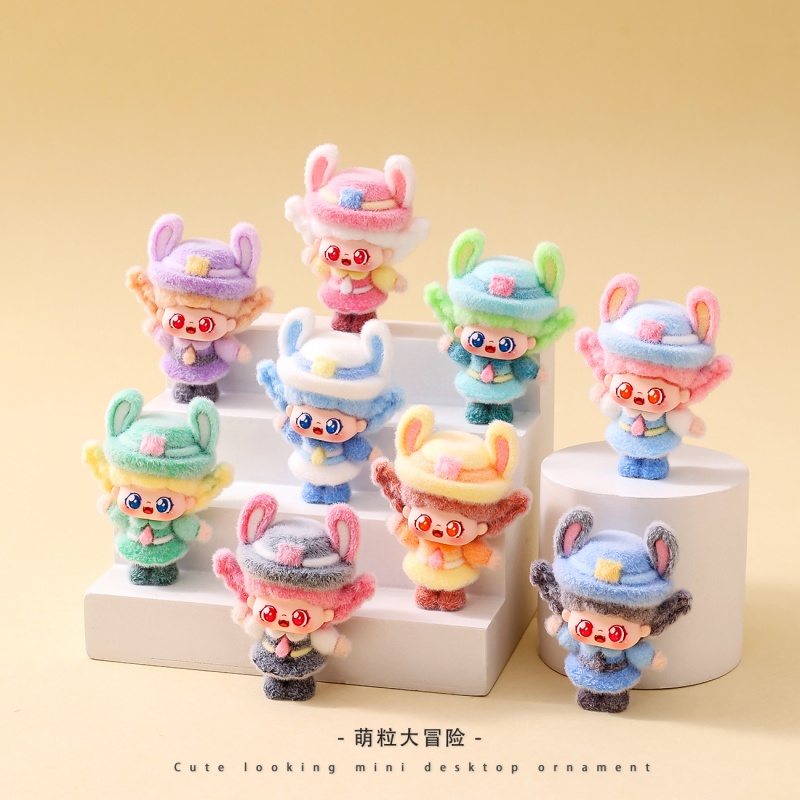 Cute Flocking Rabbit cute grain doll ornaments trendy toys blind box accessories blind bag pendant desktop Birthday pen gpt