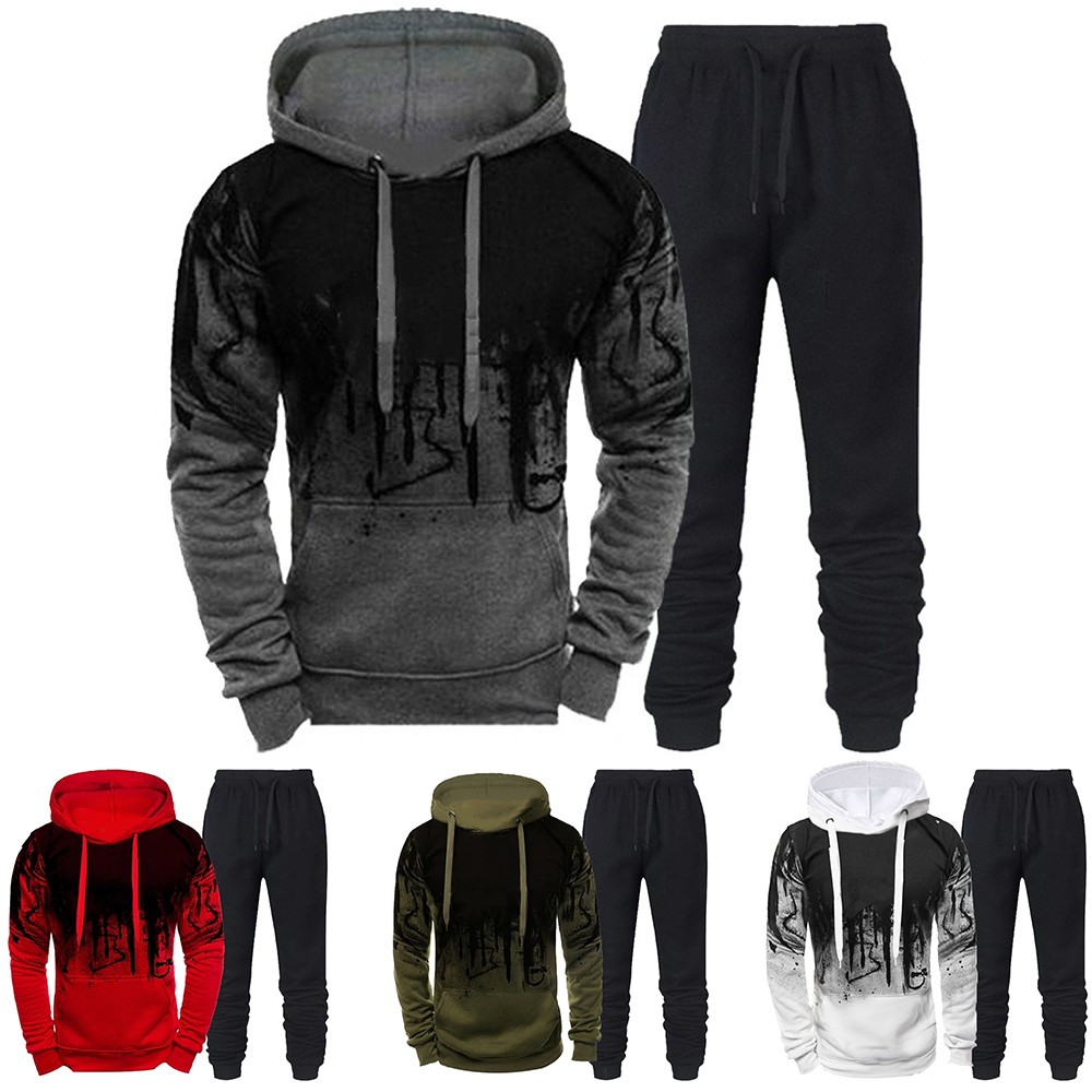 Autumn Winter Trending Tracksuits Men Hoodie + Pant 2 Piece Set Sports Wear 3d Ink Jogging Suits