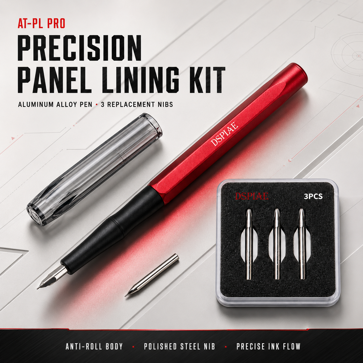 DSPIAE AT-PL PRO Aluminum Alloy Panel Line Pen with Stainless Steel Nib Model Building for Panel Lining Assembly Tool
