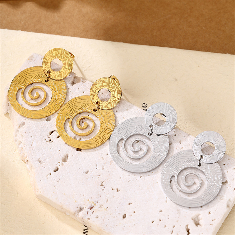 Kissmoon Fashion Swirl Pattern Pendant Dangle Earrings for Women Stainless Steel Statement Earring Jewelry Accessories
