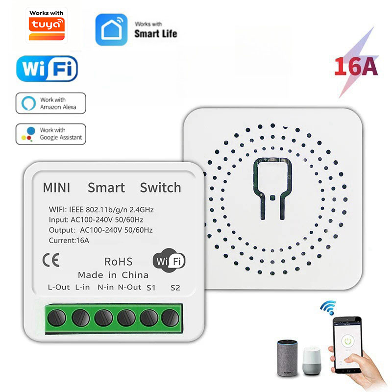 16A Tuya WiFi smart switch Circuit breaker switch support Smart Life APP Compatible with Alexa and