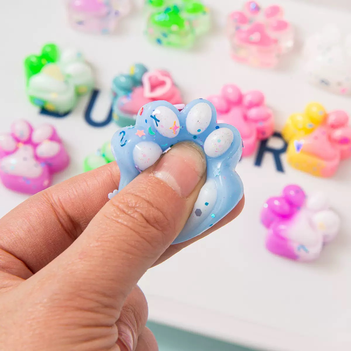 10pcs Mini Cute Cat Claw Plush Pinch Fun Colorful Halloween Party Pack Fillers for Pressure Reduction Cartoon Style