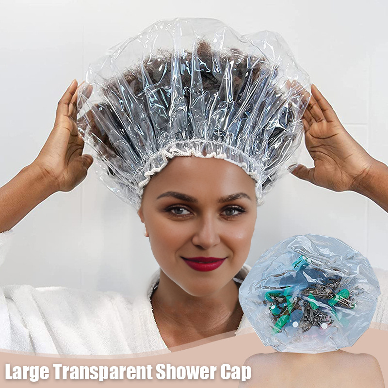 Oversized Waterproof Shower Cap for Long Hair & Braids Reusable Thick Transparent Bathing Cap for Women Men, Spa Treatment
