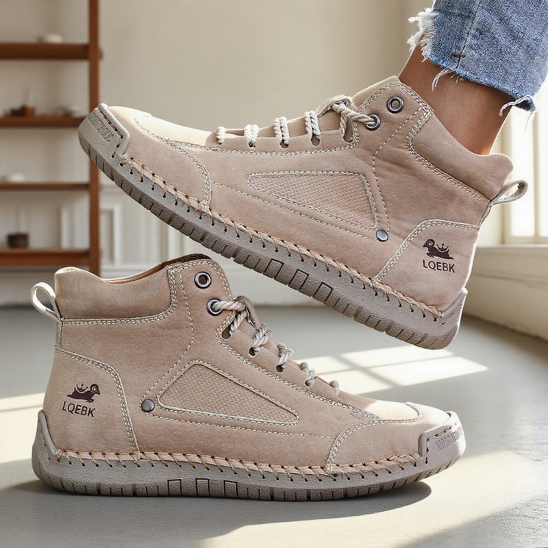 Men's Leather Ankle Boots Outdoor Casual Boots Casual Soft Sneakers Flat Lace-up Boots Handmade Large Size Mens Shoes Botines