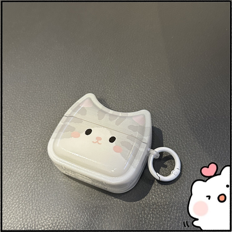 Sweet Babe Cute Sleepy Kitty Transparent AirPods Case For AirPods Pro 1st 2nd 3rd 4th Gen Earphone Cover With Key Ring