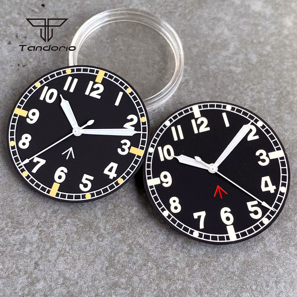 33.5mm Pilot Style Automatic Watch Dial Face+White Hands Arabic Numerals Fit NH35 NH36 Miyota82 ETA2824 PT5000 Wristwatch Parts