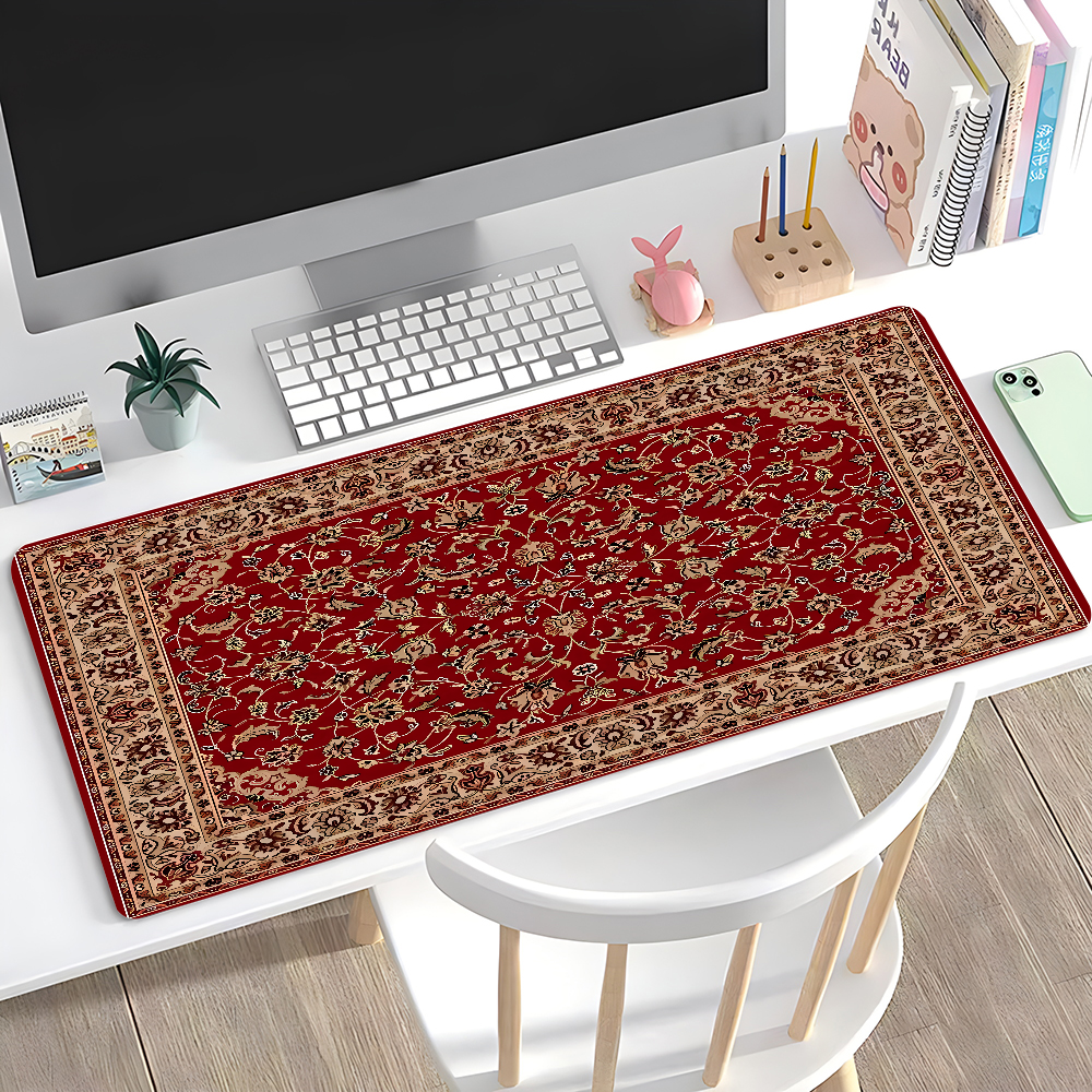 Mysterious Red Persian Carpet Mouse Pad Large Anti-Slip Mousepad Stitched Edges Mat Durable Desk Laptop Gaming​ Keyboard Pad XXL