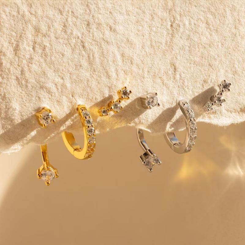 3Pcs/Set Crystal Zircon Stud Earrings For Women Girls Cute Copper Stackable Ear Bone Piercing Fashion Jewelry Accessory Set
