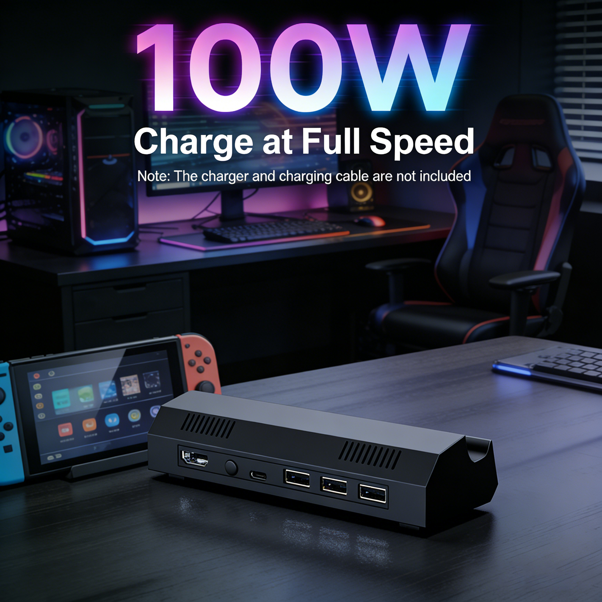 For Switch2 Portable Dock, HDMI 2.0 4K/60Hz100W PD Fast ChargeUSB 3.0+2.0 HubOne-Key Switch TV/Handheld, Type-CVideoAdapter