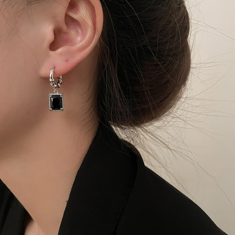 925 Sterling Silver Black Zircon Drop Earrings For Women Retro Geometric Jewelry Accessories Dropship Wholesale