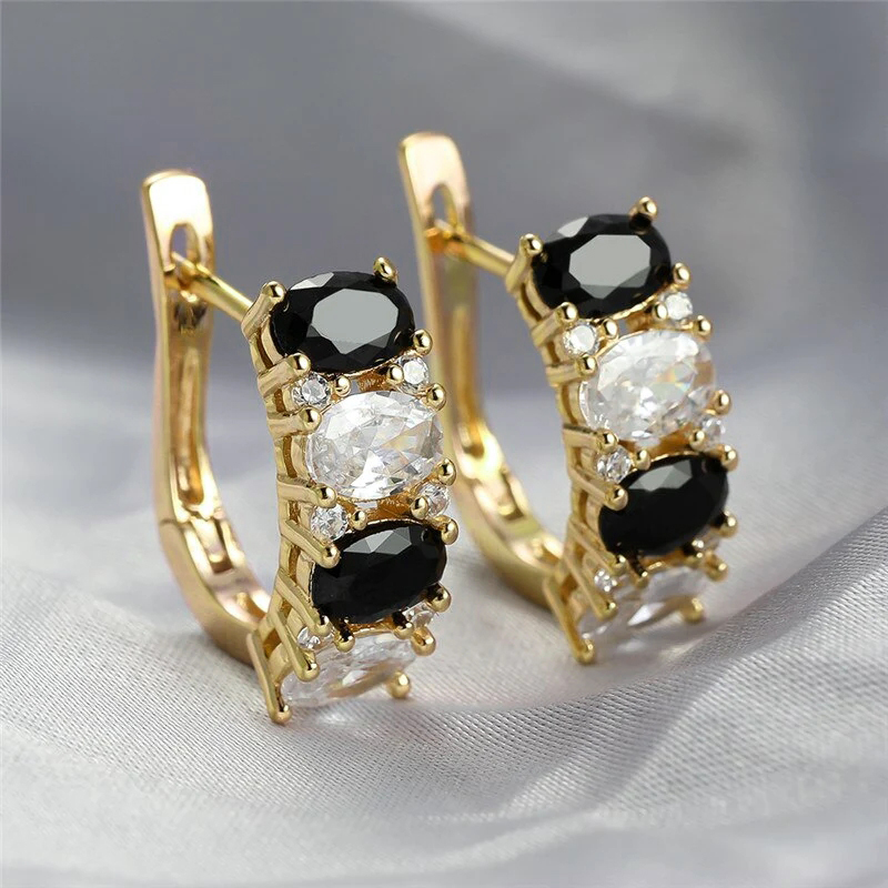 Huitan Gorgeous High-quality Hoop Earrings Female Luxury Party Jewelry Geometric Bright Blue/White Cubic Zirconia Accessories