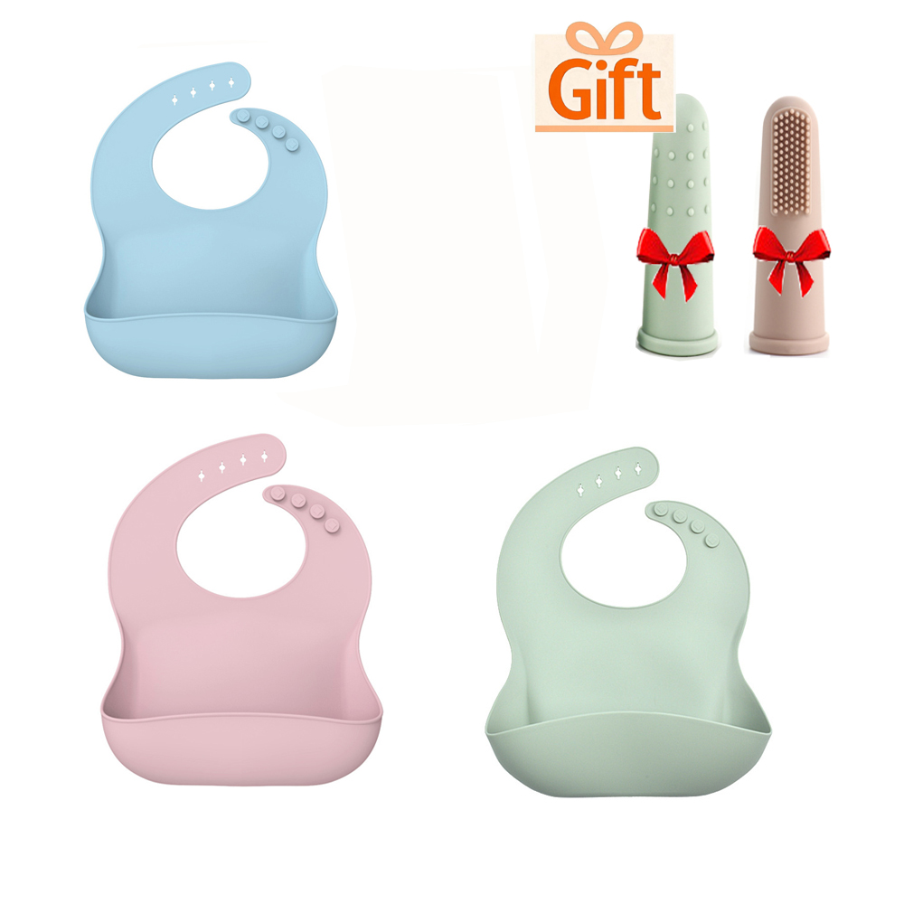1pc/2pcs/3pcs Silicone Bibs for Babies & Toddlers Soft Adjustable Bibs with Pocket Food Catcher for Baby Girl,Boy