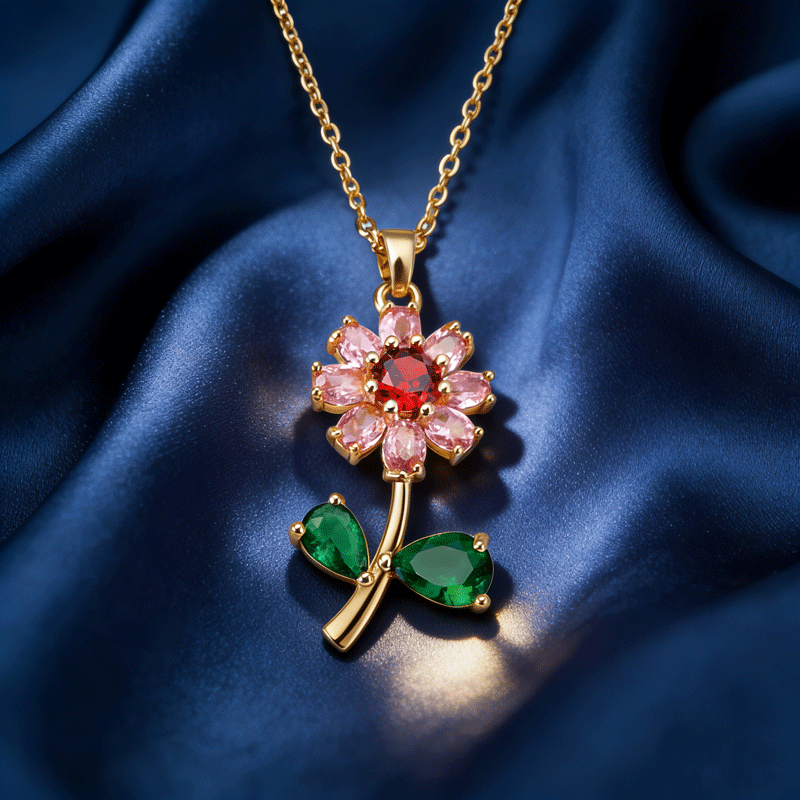Elegant Gold Plated Moon Heart Pink Crystal Pendant Necklace Clavicle Chain For Women Wedding Birthday Party