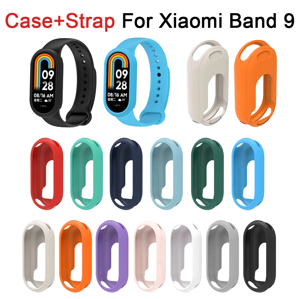 Soft Silicone Watchband Strap For Mi band 9 Protective Case Replaceable Bracelet Case Bracelet Screen Protector Cover