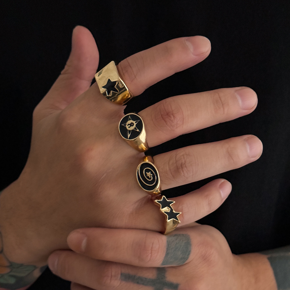 4Pcs/Set Hip Hop Star Adjustable Open Rings for Women 2026 New Trend Vintage Knuckle Rings Grunge Jewelry Steampunk