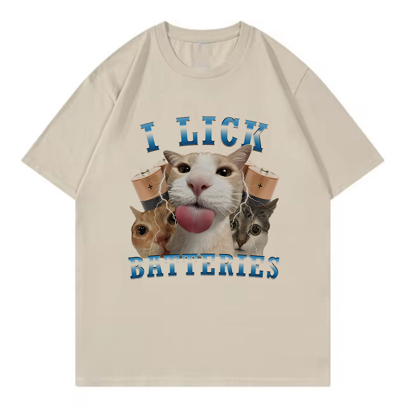 Loose Funny Cat Pattern Summer Spring T Shirts Men Cat T-shirt Round Neck Short Sleeve Trendy Tee Shirt Streetwear