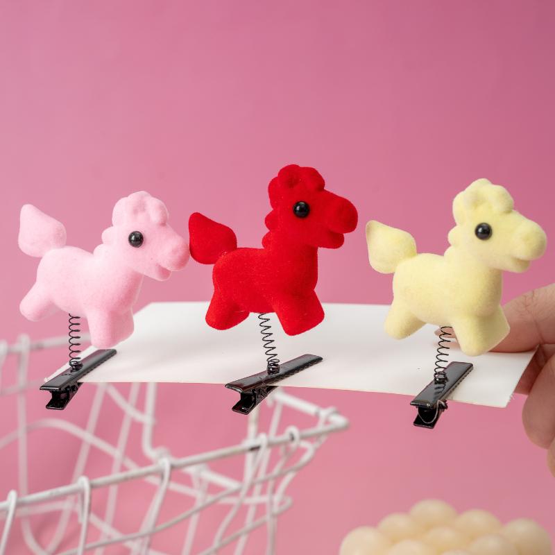 Kids 3D Bouncing Pony Hair Clips, 2/5/10Pcs Cute Red Horse Duckbill for Girls, Kawaii & Fun Daily Hair Accessories
