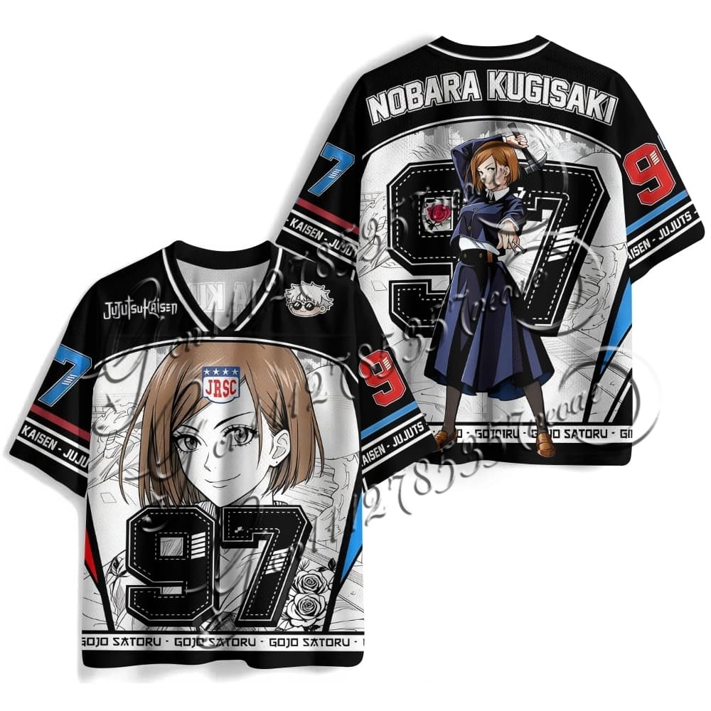 2026 New Bandai Japanese Anime Jujutsu Kaisen Nobara Kugisaki #97 American Football Jersey 2025 Black White Anime Streetwear