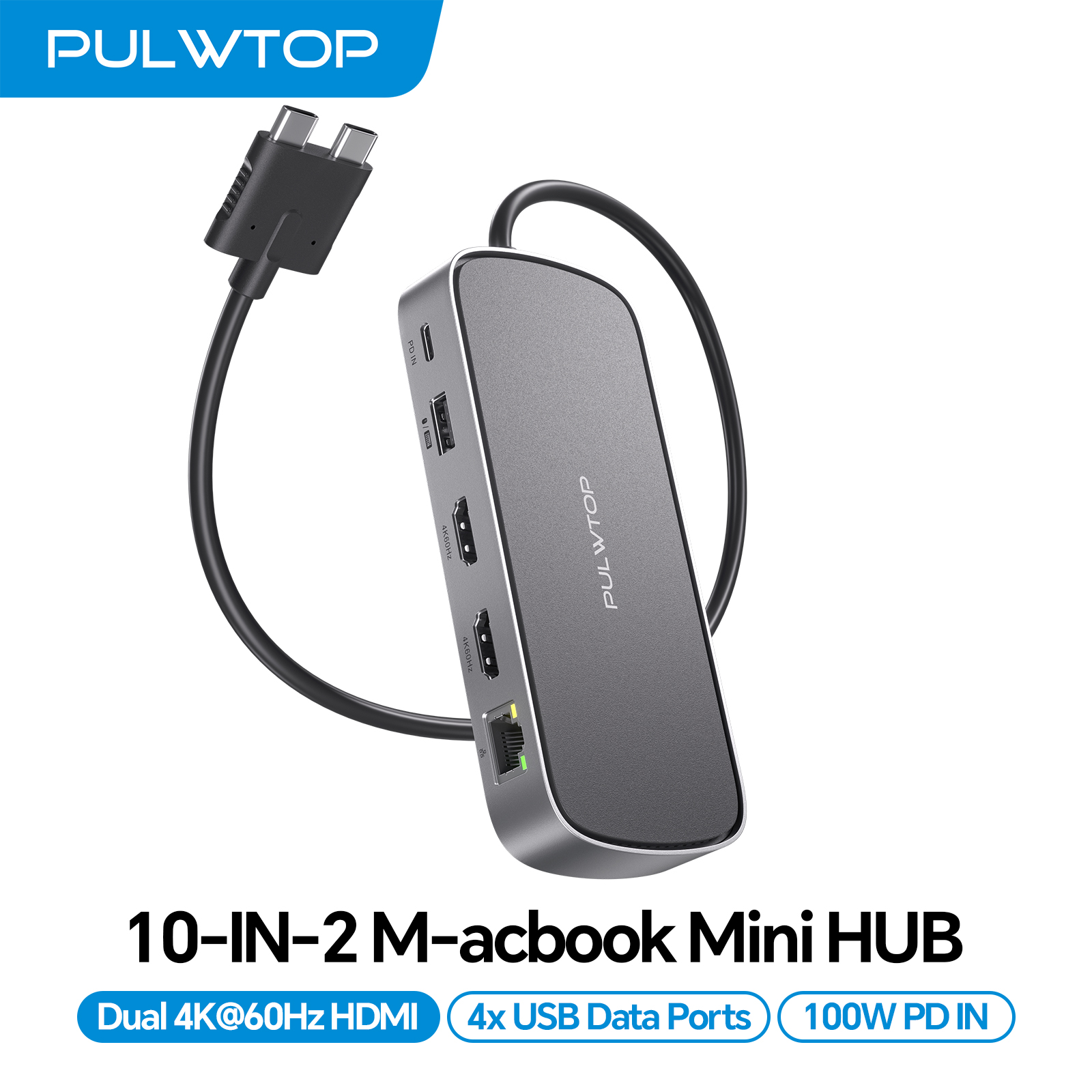 PULWTOP MacBook Pro Docking Station Dual Monitor 4K@60Hz with 2HDMI,PD,Ethernet,USB A/C 10Gbps,SD/TF, USB 2.0