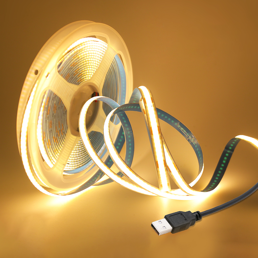 5V USB COB LED Strip Light 8mm PCB 320LEDs/M 1M 2M 3M High Density CW WW NW TV Backlight FCOB Linear Lighting for Room Decration