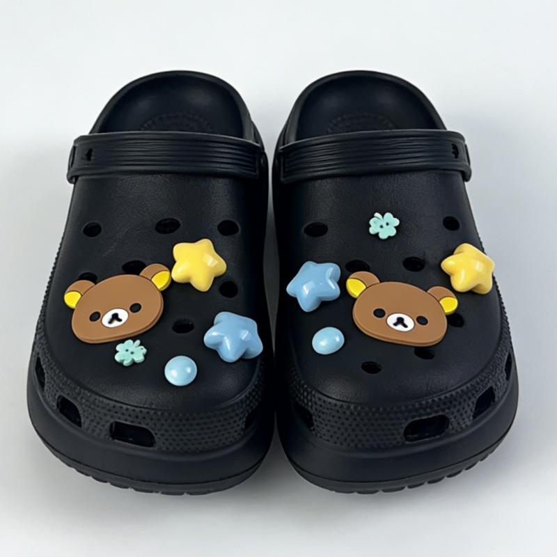 10PCS Rilakkuma Bear Series Shoe Charms Set Cute Cartoon ABS Waterproof Sandals Decorate Buckle Decorations Accessories