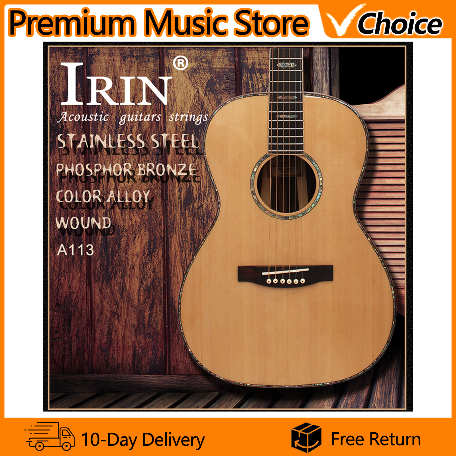 IRIN Acoustic Guitar Strings A113 Premium Stainless Steel Mercerized Strings Acoustic Guitar Replacement Parts & Accessories