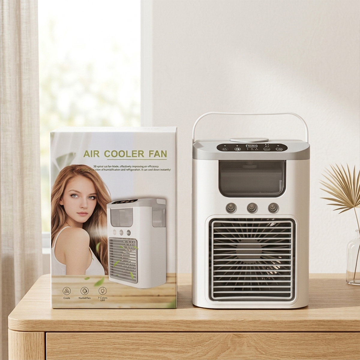 Portable Mini Cooler Rechargeable Air Conditioner Water Cooler Small AC Office Home USB Compatible 3 Speed 560 ML LED Light