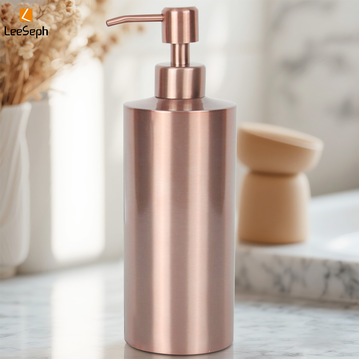 1PC Rose Gold Soap Dispenser, 304 Stainless Steel Reusable Liquid Soap Pump Dispenser for Hand Soap, Lotions (11-Oz/18-Oz/8-Oz)