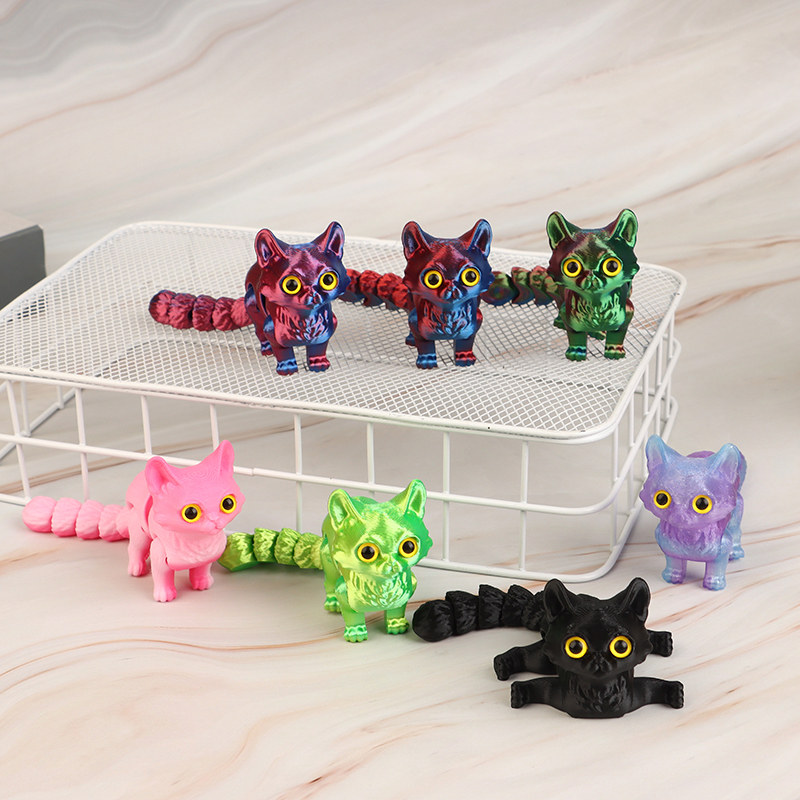 1PC 3D Printable Movable Tail Joints Cute Cat Ornament Children's Gift Toy Model Car Desktop Decorations New High Quality Gift