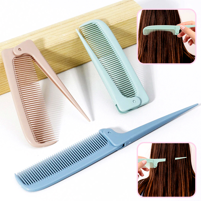 3Color Portable Minimalist Folding Tail Comb, Mini and Compact Portable Home Hair Styling Tool, Special for Real Hair