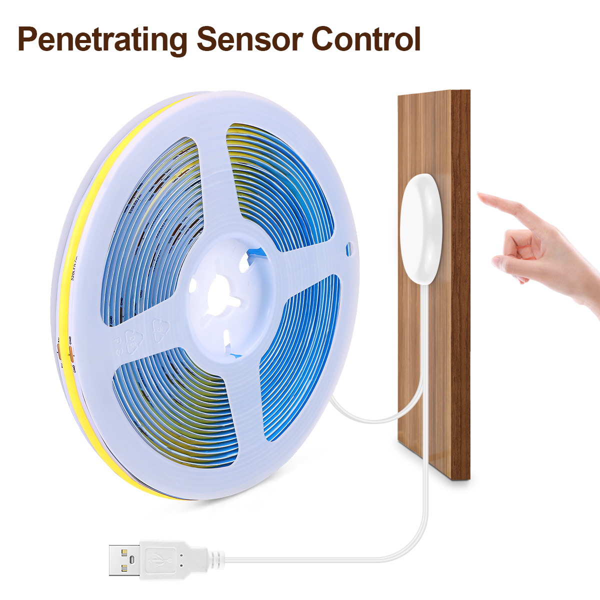 Penetrable 25mm Wood Panel Smart Touch Sensor Dimmable COB LED Strip USB 5V Hand Sweep Control Flexible LED Tape Lamp Lighting lightify