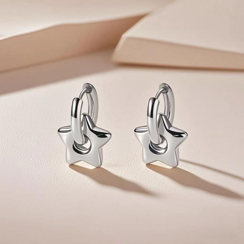 1Pair Classic Hoop Earrings Titanium Steel Heart Star Folwer Hoop Earrings For Women Punk Hip Hop Y2K Jewelry