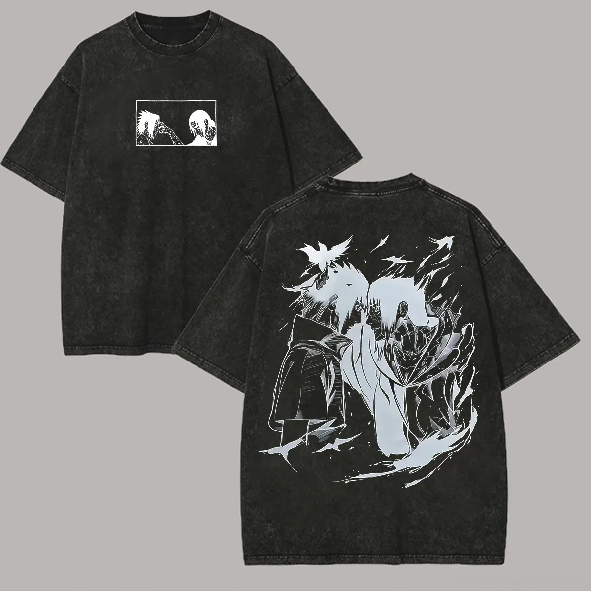 Sasuke Itachi T Shirt Naruto Uchiha Brothers Vintage Acid Wash Streetwear Oversized Retro Anime Graphic Men Tees Cotton Top