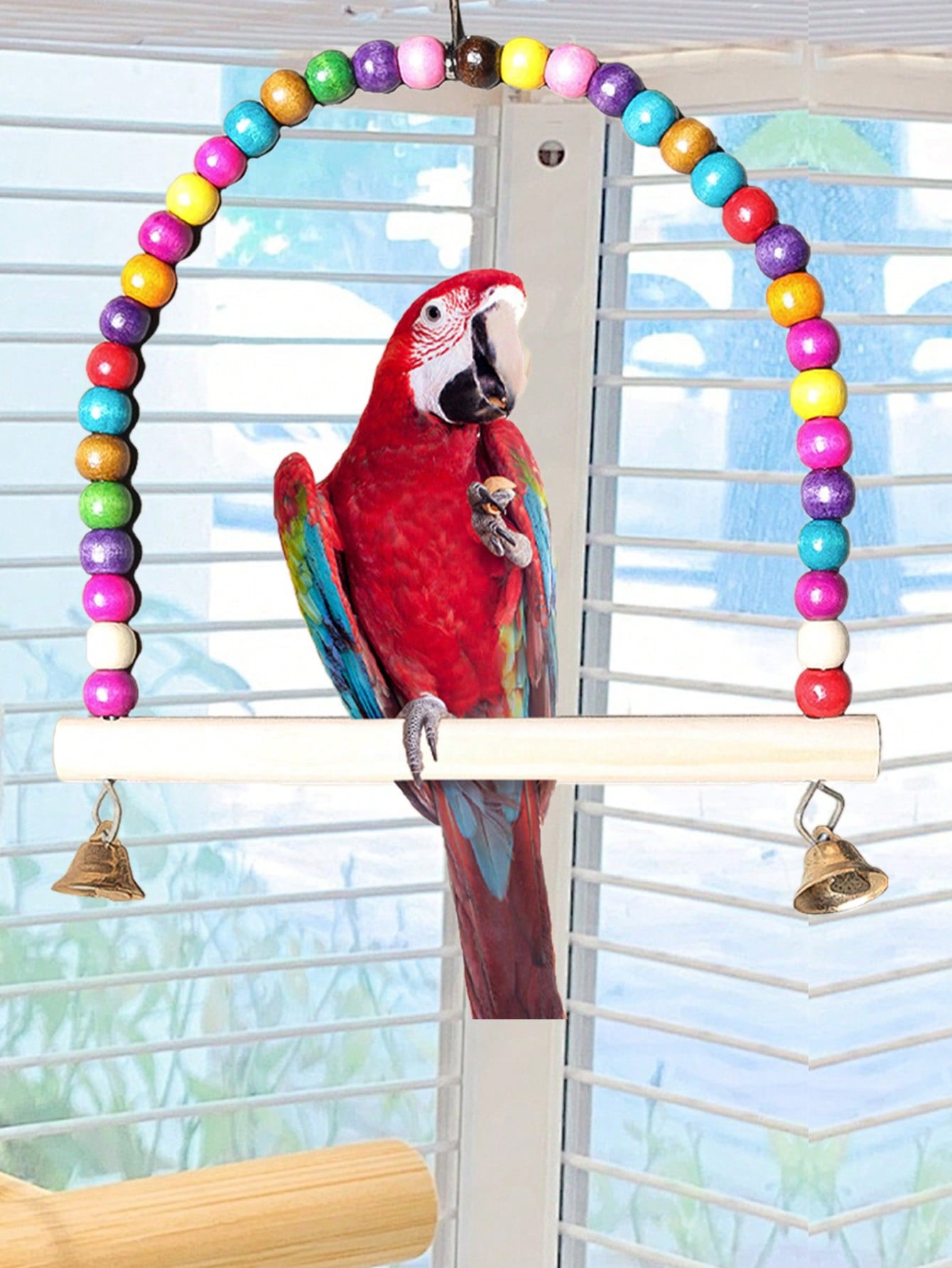 1pc/2pcs　Bird Parrot Stand Rack Colorful Wooden Beads Bells Decor Small Medium Large Size Pet Bird Play Toy