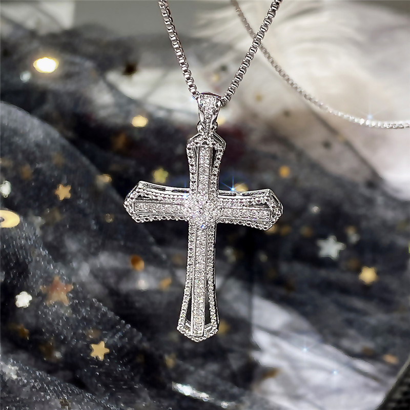 Huitan Crystal Cross Necklace for Women Luxury Trendy Female Wedding Party Neck Accessories Statement Jewelry Drop Shipping