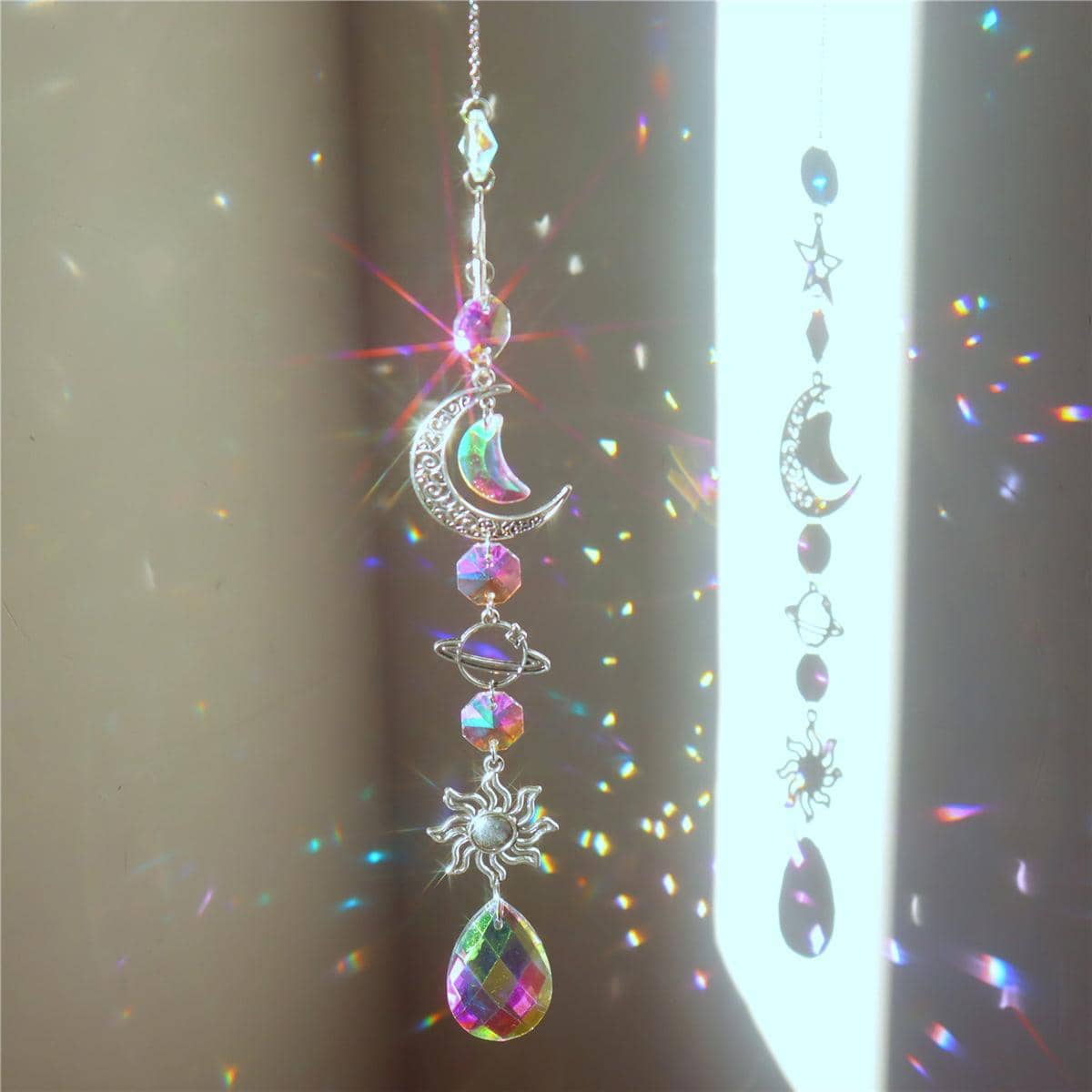 1 Pc Star Moon Crystal Wind Chime Pendant for Home Decor Outdoor Garden Suncatcher Holiday Party Supplies