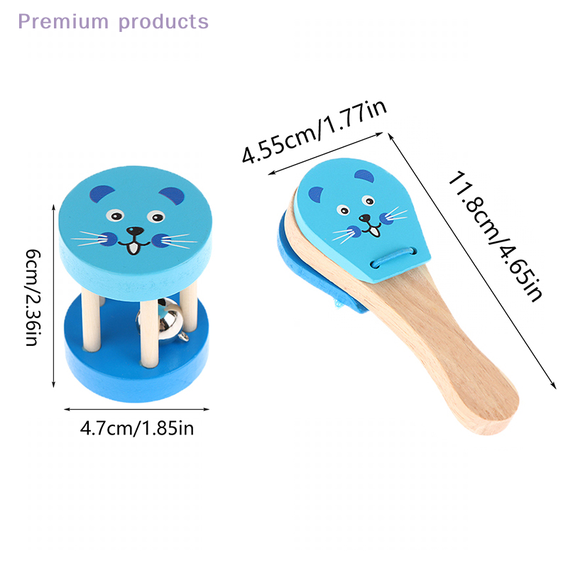 1PC Cartoon Wooden Castanets Five-stud Rattle Bells Baby Clapper Handle Musical Instruments Toys Educational Toys For Children