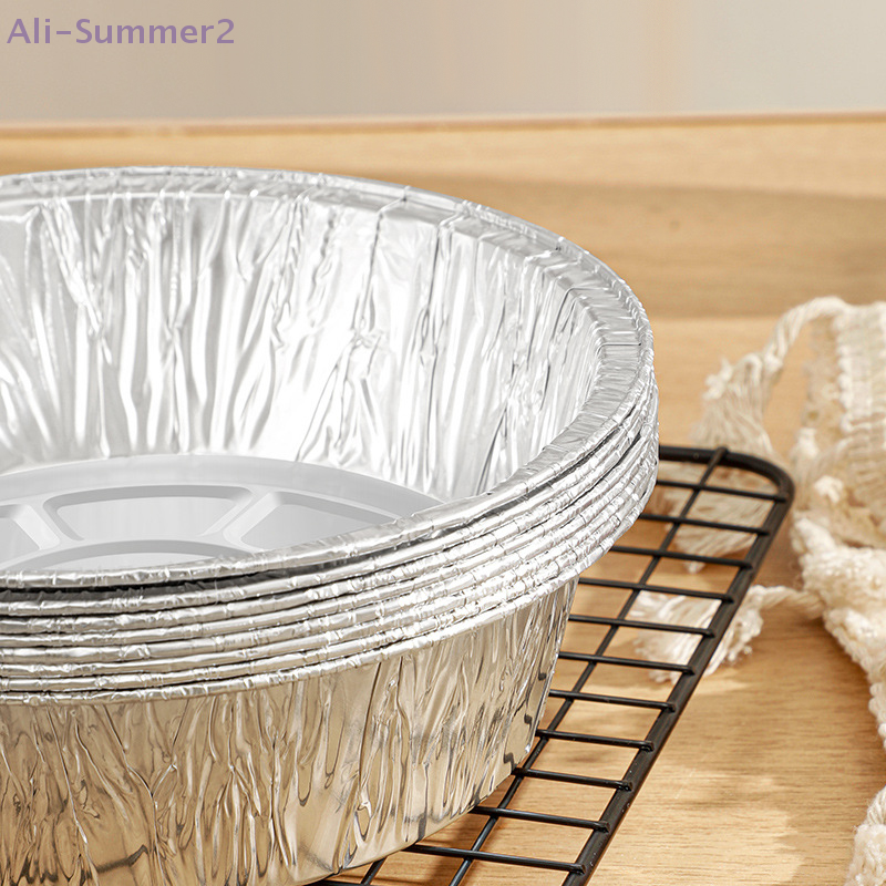 {MX} 10Pcs 20CM Air Fryer Aluminum Foil Pan Round/Square Oven BBQ Tray Food Containers Kitchen Oil-proof Non-stick Baking Tool