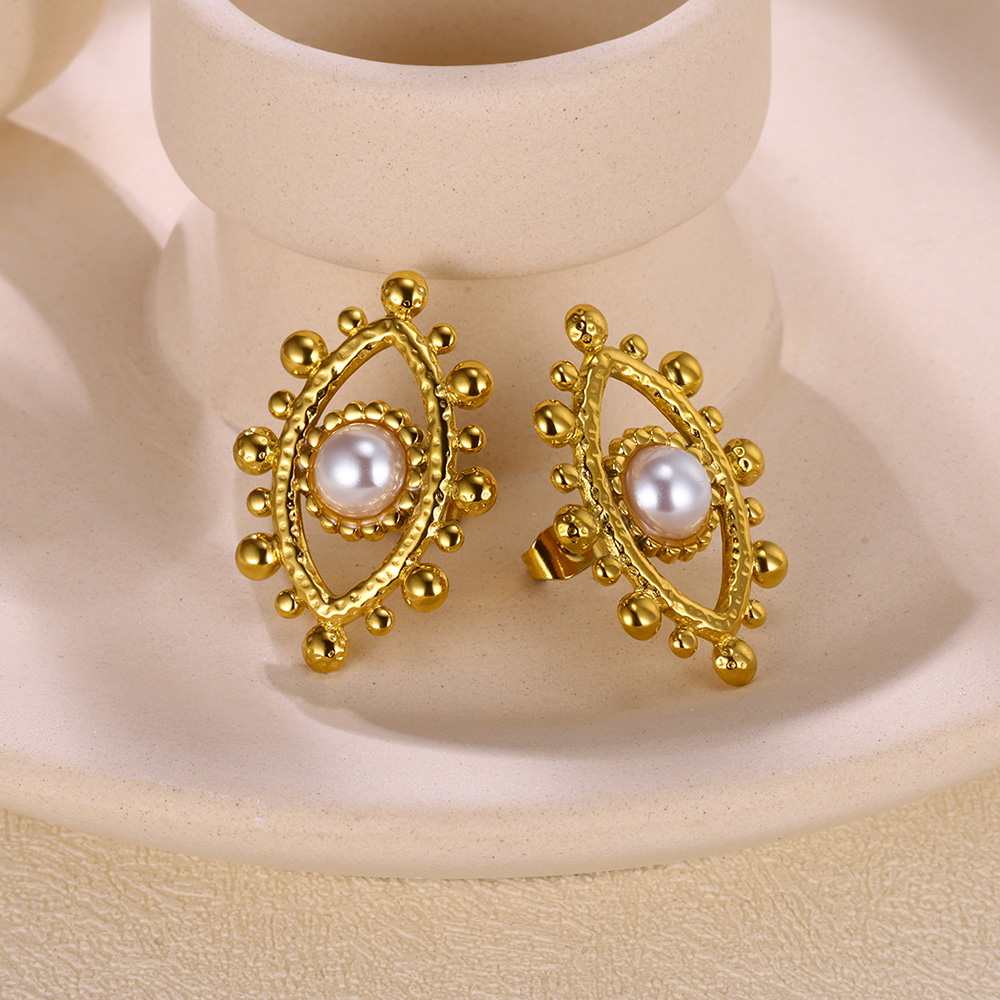 Turkish Devil Eye Earrings For Women Imitation Pearl Gold Color Stainless Steel Earrings Hip Hop Fashion Jewelry Party Gifts