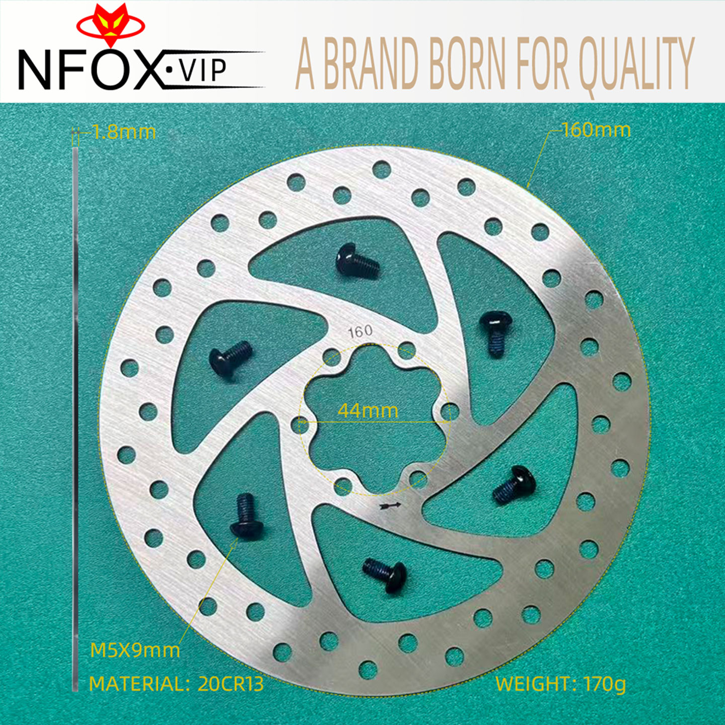 NFOX mountain bike road bike electric scooter six nail 160A specification rotor brake disc thickness 1.8mm brake accessories
