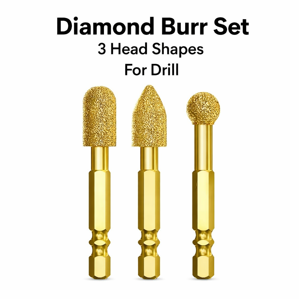 3pcs Diamond Grinding Head, Tile Rotary File Polishing Head for Drill, Iron Stainless Steel Ceramic Tile