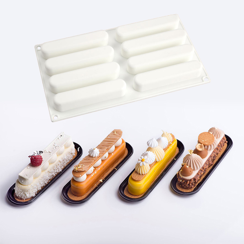 Silicone Cake Molds 10 Cells Long Strip Shape Long Mousse Moulds Black Pastry Trays Plastic Cutting Dies Kitchen Bakeware