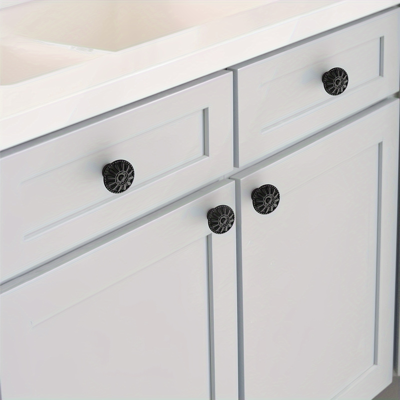 4/8pcs Vintage cabinet handles -Smooth/Daisy style sub black,Classic European Style for Drawers &Furniture for Modern Simplicity