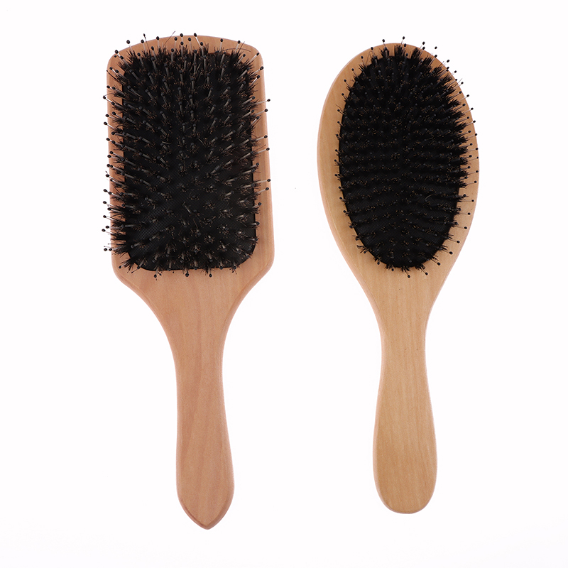 Boar Bristle Hair Brush with Wooden Handle , Scalp Massager Brush Anti-Static for Smooth Shiny Hair 〔YY26〕