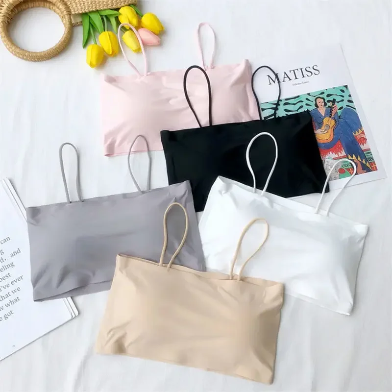 Push Up Bras For Women Ice Silk Crop Top Seamless Sling Tube Top Sleeveless Camisole Underwear Ladies Intimates Bralette